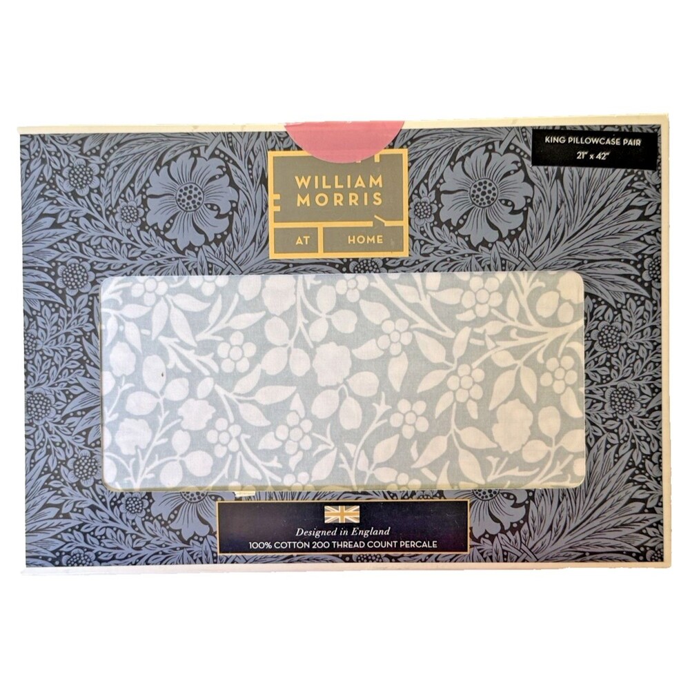 William Morris Tonal Clover King Pillowcases Soft Blue Set of 2 Percale 21x42"